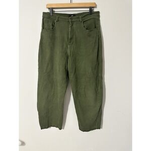 RUTI Size 4 Barrel Leg Jeans Cropped High Rise Olive Green Relaxed Fit